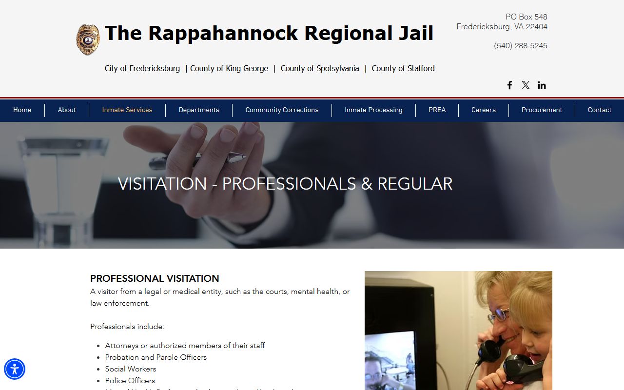 Rappahannock Regional Jail Stafford County visitation rules