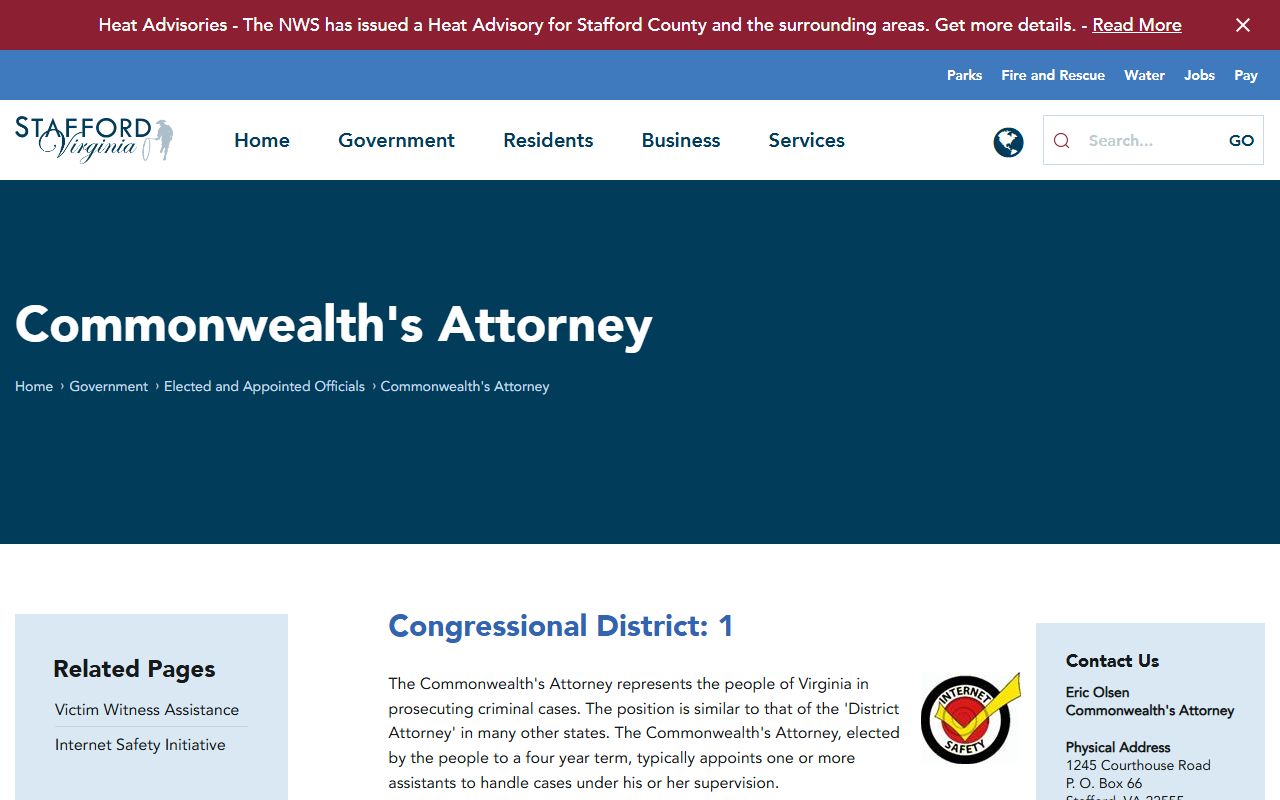 Stafford County court records after arrest Commonwealth Attorney prosecutor page